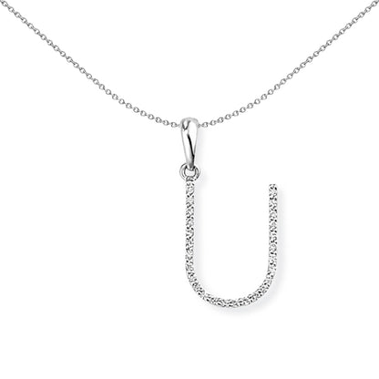 18ct White Gold  Diamond Initial Charm Pendant Letter U 10x18mm - INNR027-U