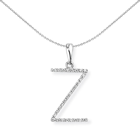18ct White Gold  Diamond Initial Charm Pendant Letter Z 9x19mm - INNR027-Z