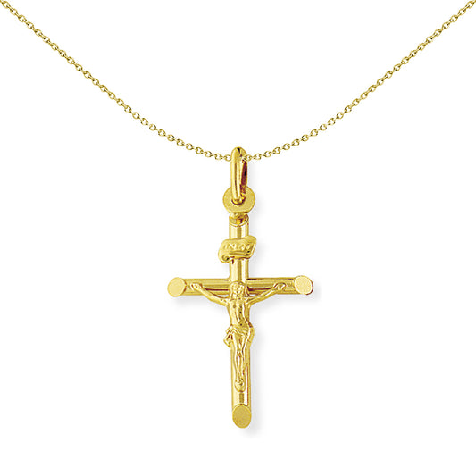 9ct Gold  Crucifix INRI Jesus Cross Charm Pendant - 18x23mm - CRNR02001