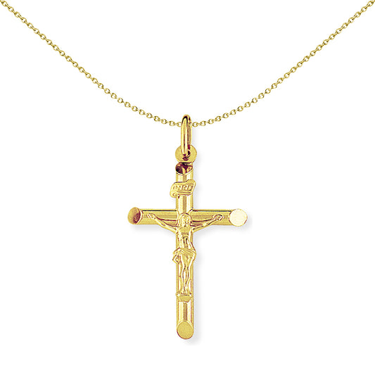 9ct Gold  Crucifix INRI Inscribed Jesus Cross Charm Pendant - 35mm - CRNR02002
