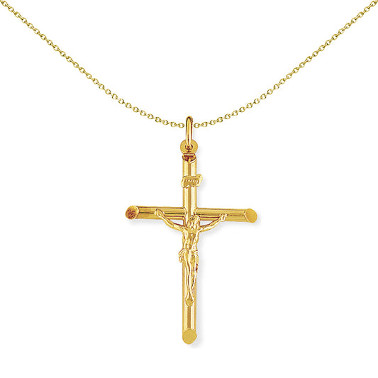 9ct Gold  Crucifix INRI Jesus Cross Charm Pendant - 28x50mm - CRNR02003