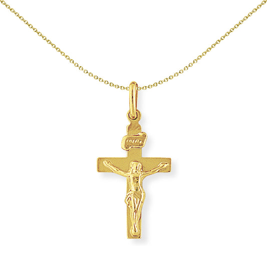 9ct Gold  Crucifix INRI Jesus Cross Charm Pendant - 13x28mm - CRNR02006