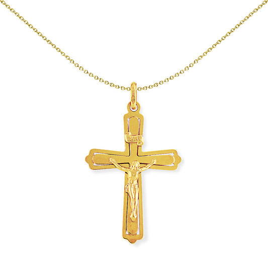 9ct Gold  - Crucifix with INRI Inscription Charm Pendant - - CRNR02008
