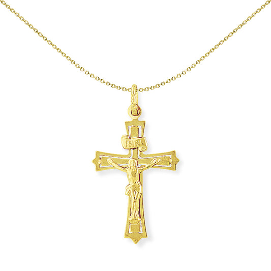 9ct Gold  Crucifix INRI Jesus Cross Charm Pendant - 22x38mm - CRNR02009