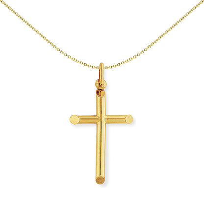 9ct Gold  Round Tube Bevelled Cross Charm Pendant 22x41mm - CRNR02011
