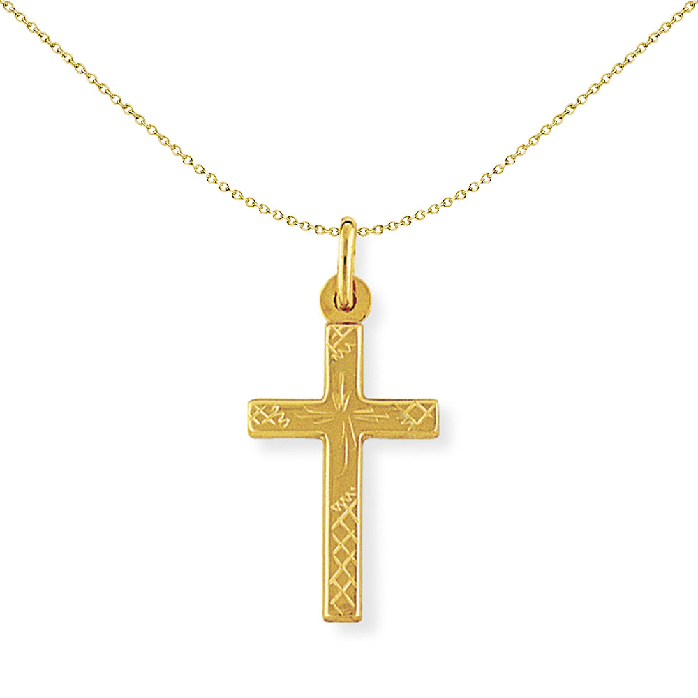 Ladies 9ct Gold  Embossed Cross Charm Pendant 14x29mm - CRNR02014