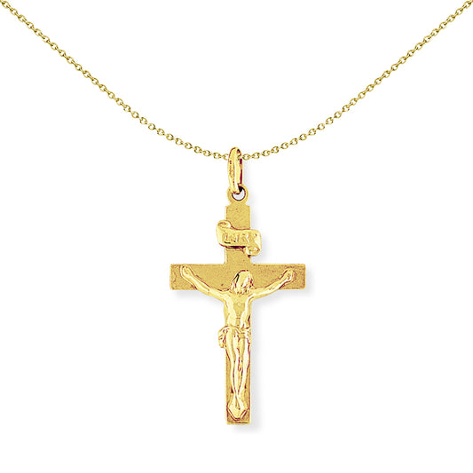 9ct Gold  Crucifix Jesus INRI Cross Charm Pendant - 19x37mm - CRNR02022