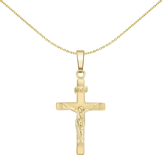 9ct Gold  Flat Crucifix INRI Cross Pendant - CRNR02062