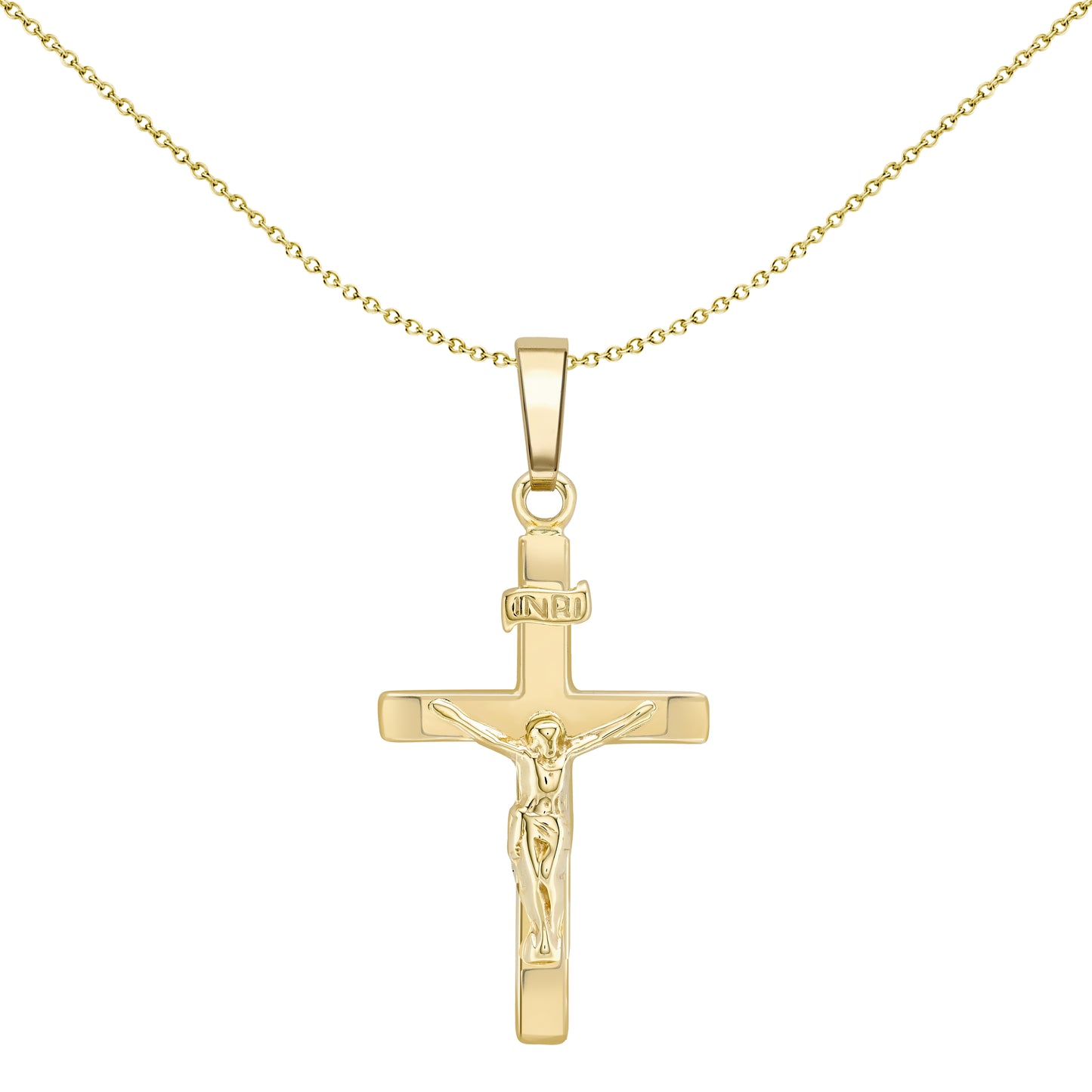 9ct Gold  Flat Crucifix INRI Cross Pendant - CRNR02062