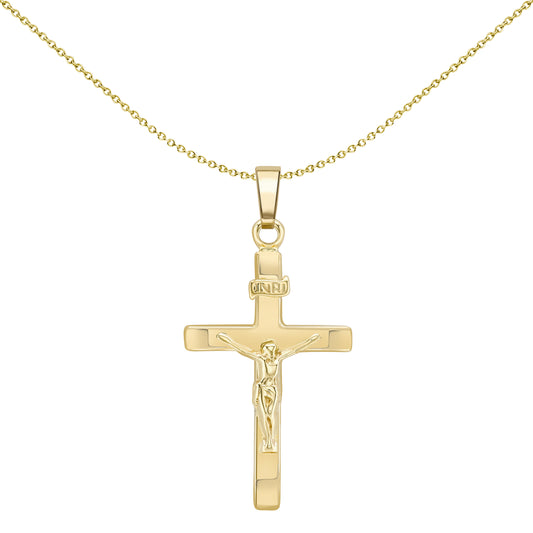 9ct Gold  Flat Crucifix INRI Cross Pendant - CRNR02063