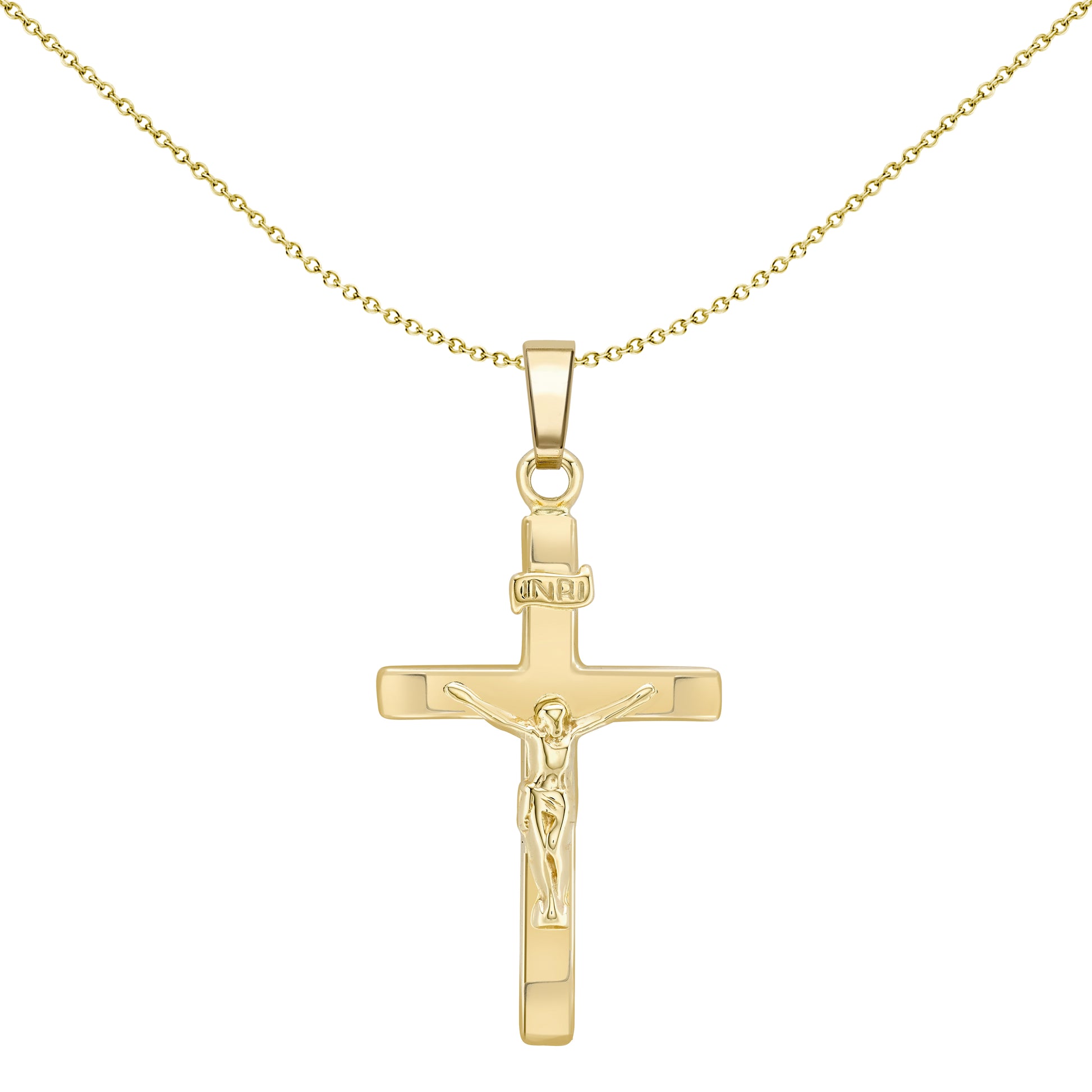 9ct Gold  Flat Crucifix INRI Cross Pendant - CRNR02063