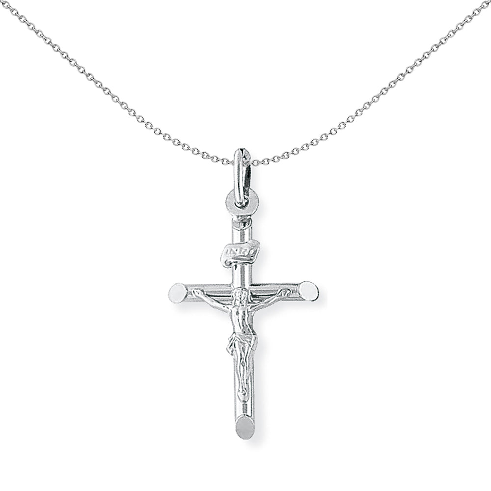 9ct White Gold  Crucifix Jesus INRI Cross Charm Pendant - 19x33mm - CRNR02224