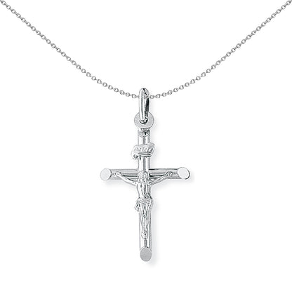 9ct White Gold  Crucifix Jesus INRI Cross Charm Pendant - 19x33mm - CRNR02224