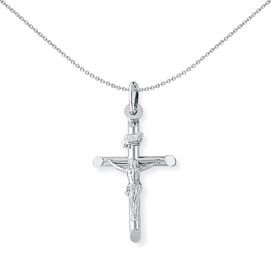 9ct White Gold  Crucifix Jesus INRI Cross Charm Pendant - 19x33mm - CRNR02224