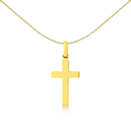 9ct Gold  Solid Flat 3mm Thick Plain Cross Pendant 20x12mm - CRNR02241