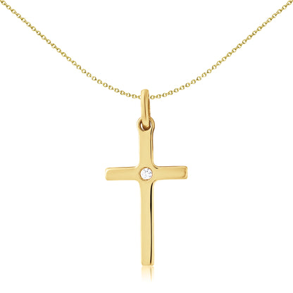 Solid 9ct Gold  illusion set Diamond Cross Pendant 12x20mm - CRNR02244