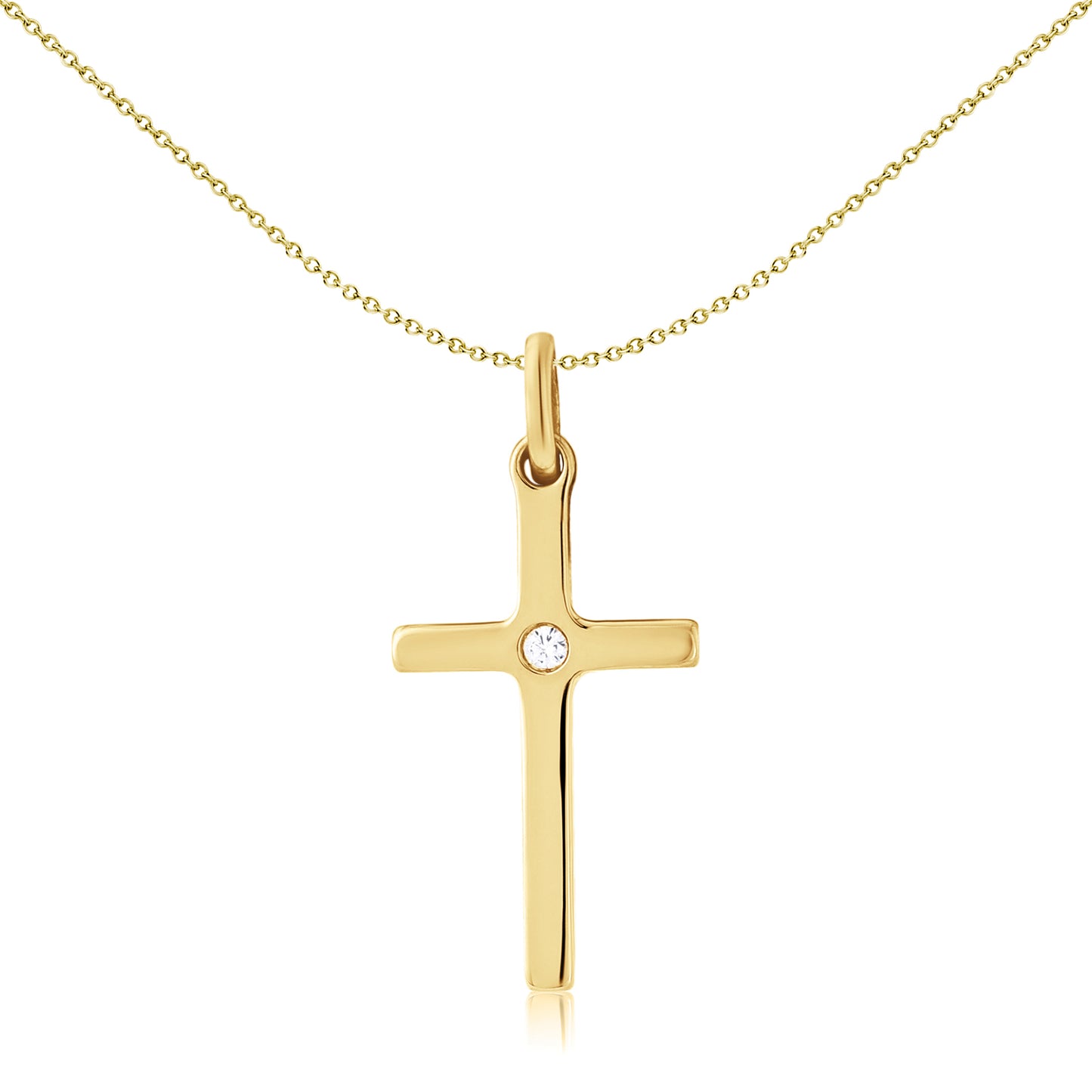 Solid 9ct Gold  illusion set Diamond Cross Pendant 12x20mm - CRNR02244