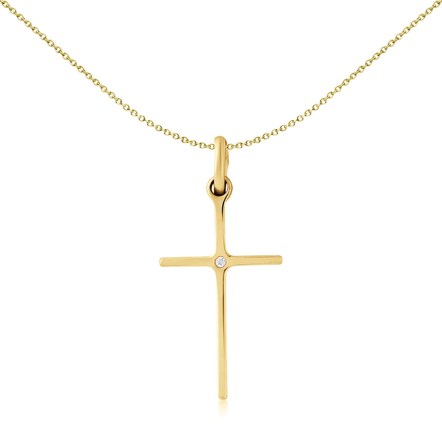 Solid 9ct Gold  illusion set Diamond Cross Pendant 12x20mm - CRNR02245