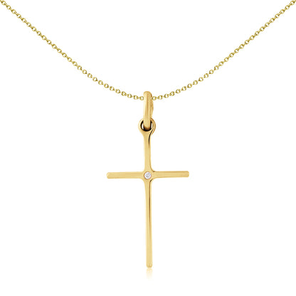 Solid 9ct Gold  illusion set Diamond Cross Pendant 12x20mm - CRNR02245