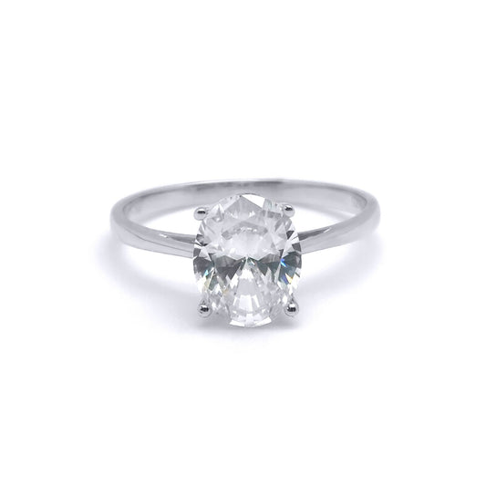9ct White Gold  Oval CZ Solitaire Travel & Proposal Ring 2.00CTS - 5-84-4901