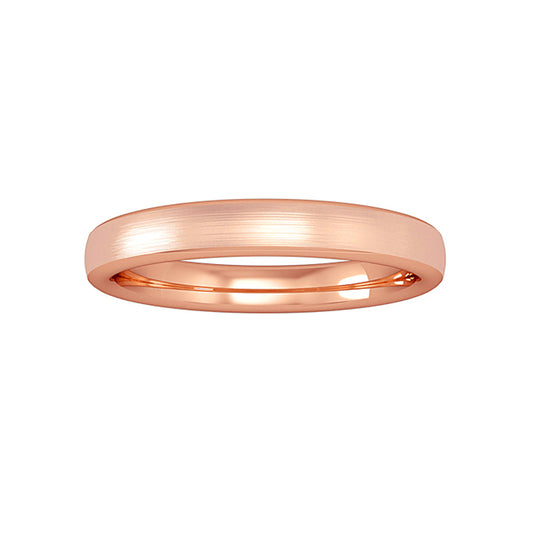 18ct Rose Gold  Bombe Court Satin-Brushed Band Wedding Ring 3mm - RNR0203B399