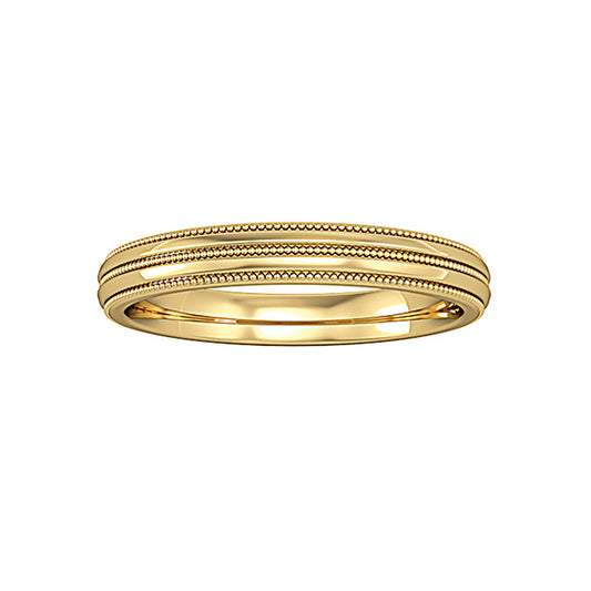9ct Gold  Court Triple Beaded Edge Band Wedding Ring 3mm - RNR0223C781