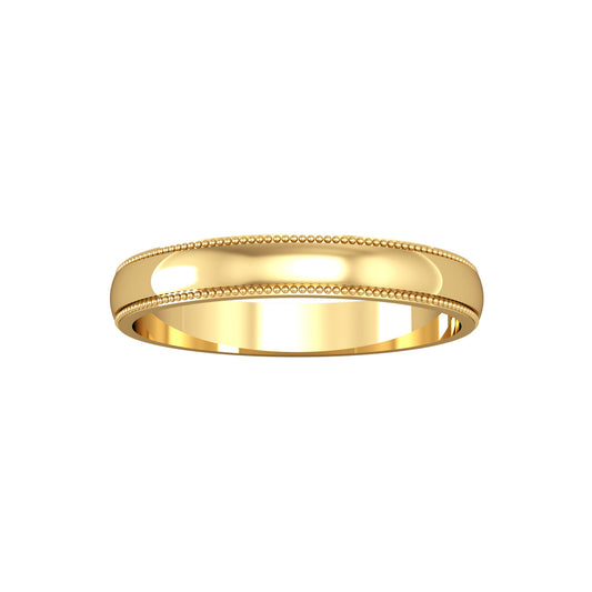 18ct Gold  3mm D-Shape Mill Grain Edge Wedding Band Ring - RBNR02426A