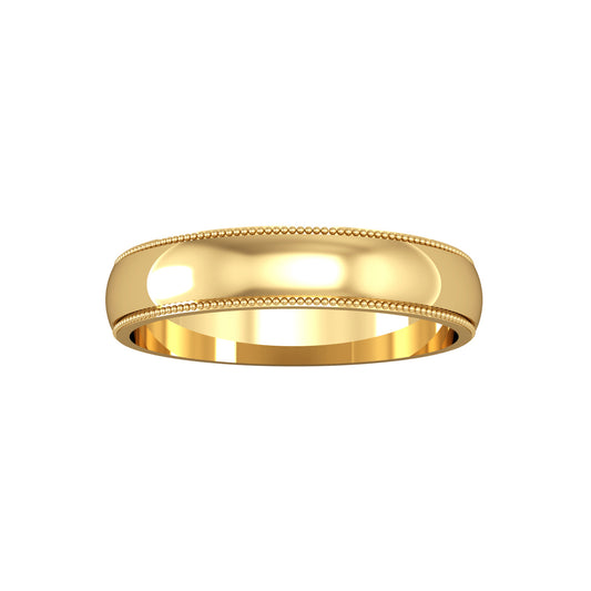 9ct Gold  4mm D-Shape Mill Grain Edge Wedding Band Ring - RNR02427A