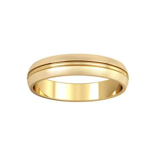 9ct Gold  4mm D-Shape Single Rib Satin Edged Wedding Band Ring - RNR02427E3
