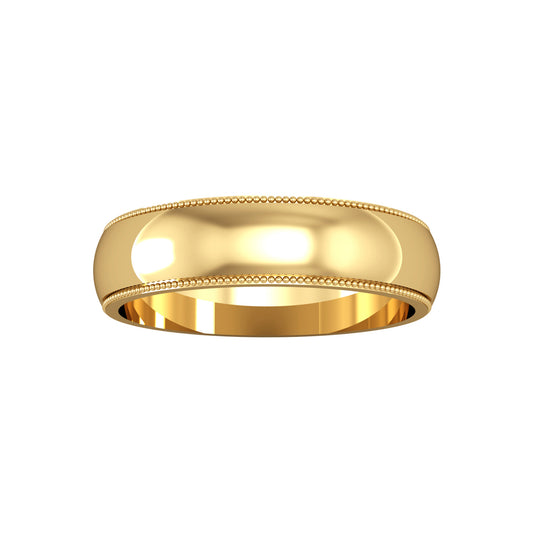 9ct Gold  5mm D-Shape Mill Grain Edge Wedding Band Ring - RNR02428A