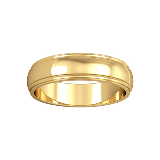 9ct Gold  5mm D-Shape Grooved Wedding Band Commitment Ring - RNR02428D