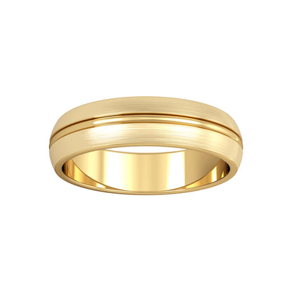 9ct Gold  5mm D-Shape Single Rib Satin Edged Wedding Band Ring - RNR02428E3