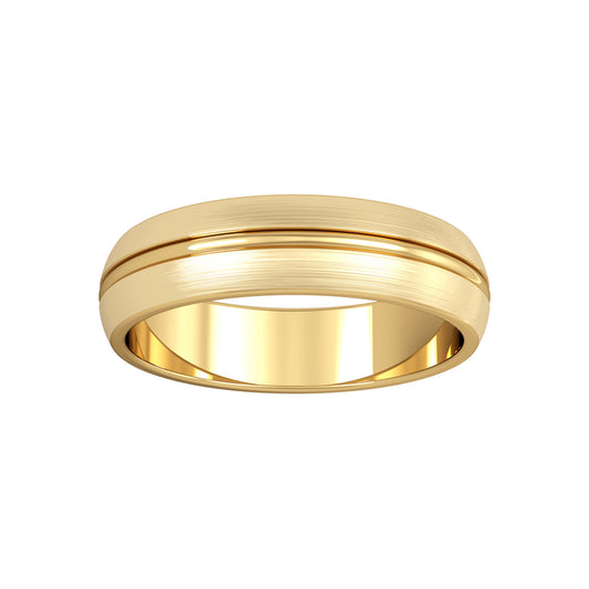 18ct Gold  5mm D-Shape Single Rib Satin Edged Wedding Band Ring - RBNR02428E3