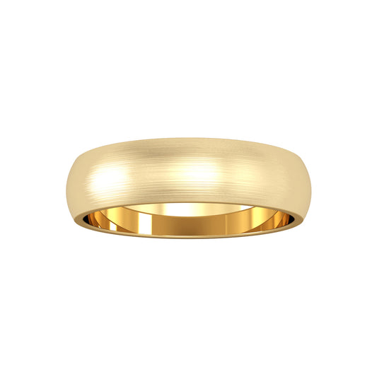 9ct Gold  5mm D-Shape Satin Brushed Wedding Band Ring - RNR02428X2