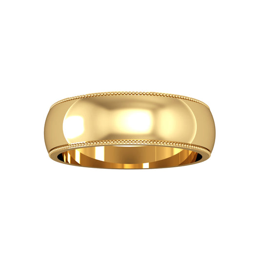 9ct Gold  6mm D-Shape Mill Grain Edge Wedding Band Ring - RNR02429A