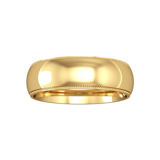 9ct Gold  6mm Court Mill Grain Edge Wedding Band Ring - RNR02433A