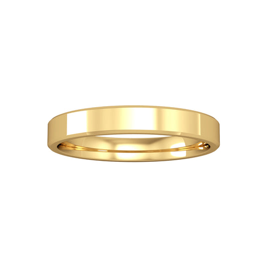 9ct Gold  3mm Flat-Court Bevelled Wedding Band Ring - RNR02440B