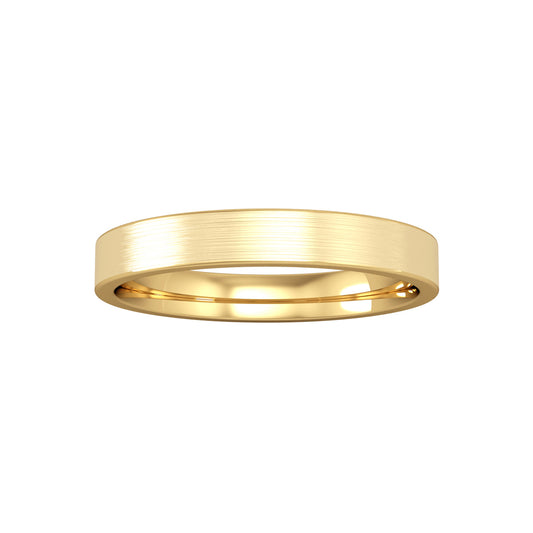 18ct Gold  3mm Flat Court Satin Brushed Wedding Band Ring - RBNR02440X2