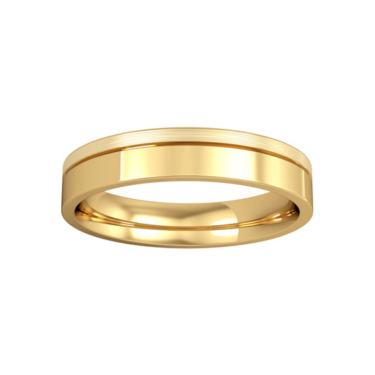 9ct Gold  4mm Flat-Court with Fine Groove Wedding Ring - RNR02441C4