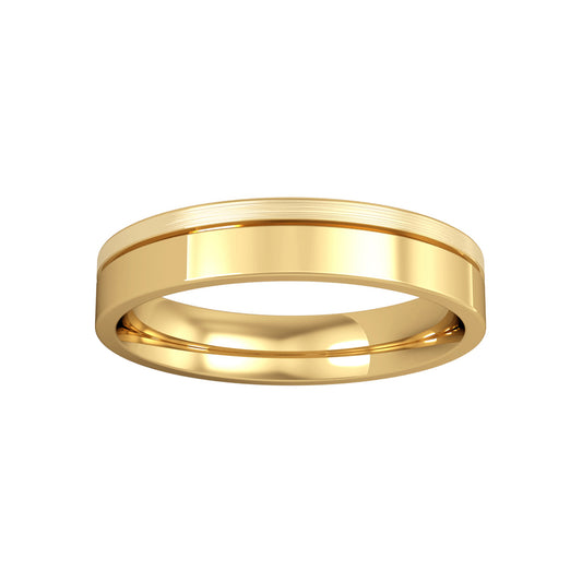 18ct Gold  4mm Flat-Court with Fine Groove Wedding Ring - RBNR02441C4