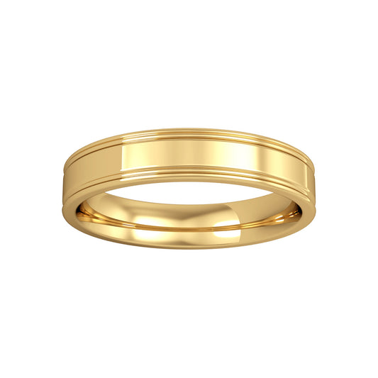 9ct Gold  4mm Flat-Court Track Edge Wedding Band Ring - RNR02441D