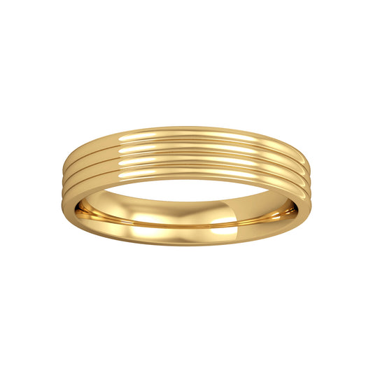 9ct Gold  4mm Flat-Court Ribbed Wedding Band Comitment Ring - RNR02441G