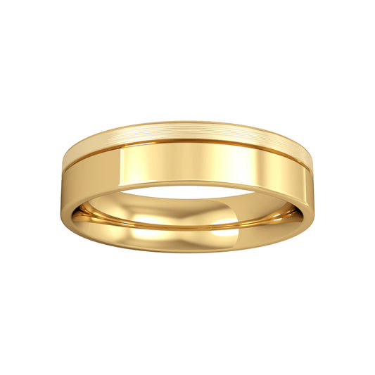 18ct Gold  5mm Flat-Court with Fine Groove Wedding Ring - RBNR02442C4