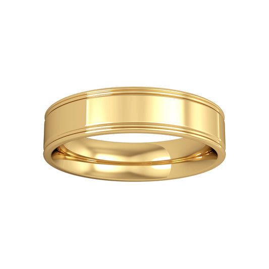 18ct Gold  5mm Flat-Court Track Edge Wedding Band Ring - RBNR02442D
