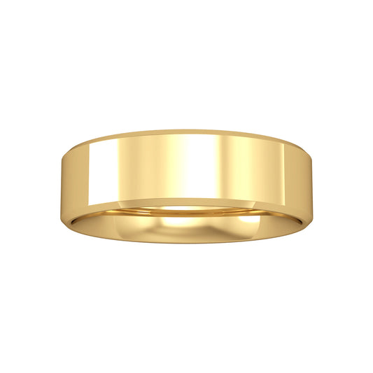 9ct Gold  6mm Flat-Court Bevelled Wedding Band Ring - RNR02443B