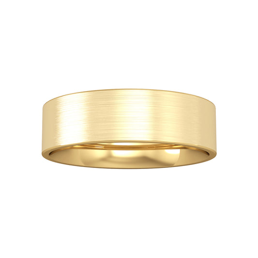 9ct Gold  6mm Flat Court Satin Brushed Wedding Band Ring - RNR02443X2
