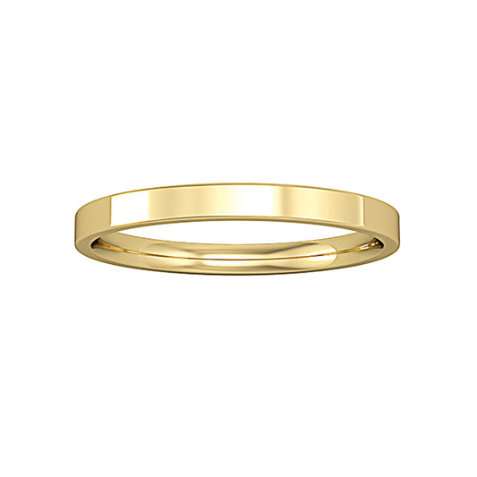 9ct Gold  2mm Flat-Court Wedding Band Commitment Ring - RNR0244A