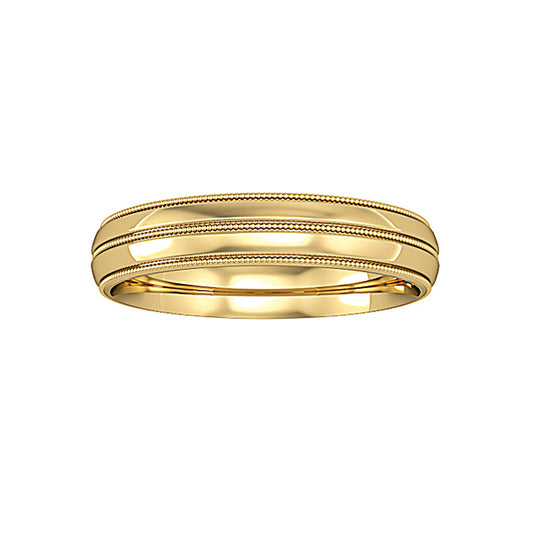9ct Gold  Court Triple Beaded Edge Band Wedding Ring 4mm - RNR0224C781