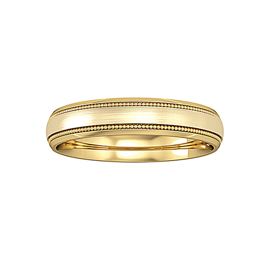 18ct Gold  Court Satin Brushed Beaded Edge Band Wedding Ring 4mm - RNR0224E023