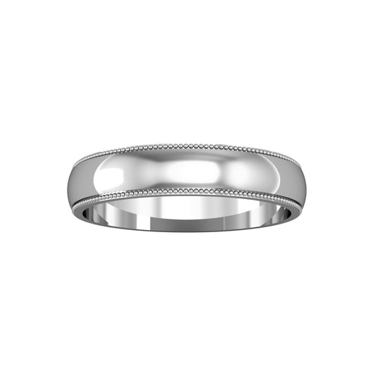 Platinum  4mm D-Shape Mill Grain Edge Wedding Band Commitment Ring - RLNR02527A